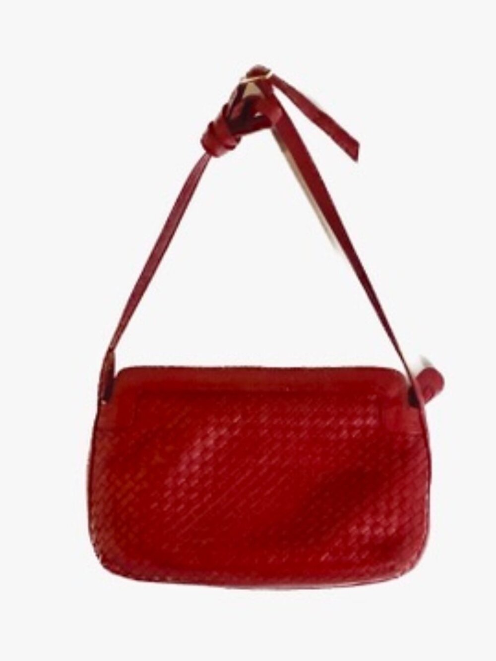 Vintage GANSON Red Woven Leather Crossbody Bag | Intrecciato Style Camera Bag